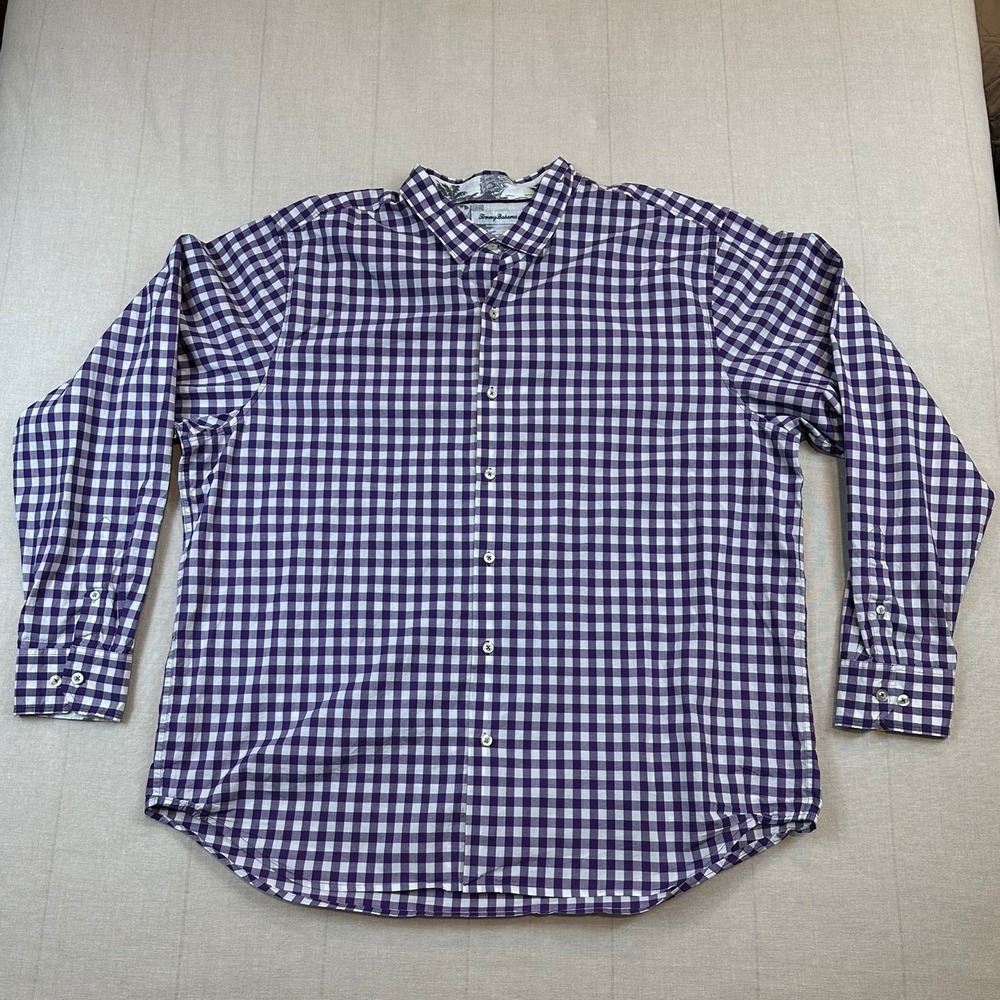 Tommy Bahama | Button Down Shirt Purple Plaid 100% Cotton | Men's XXL‎